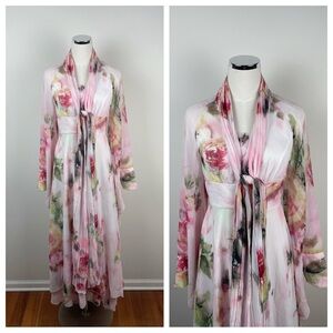 Toleen Dress Pink Red Floral Maxi Long Sleeve Women Small Tropical Glam